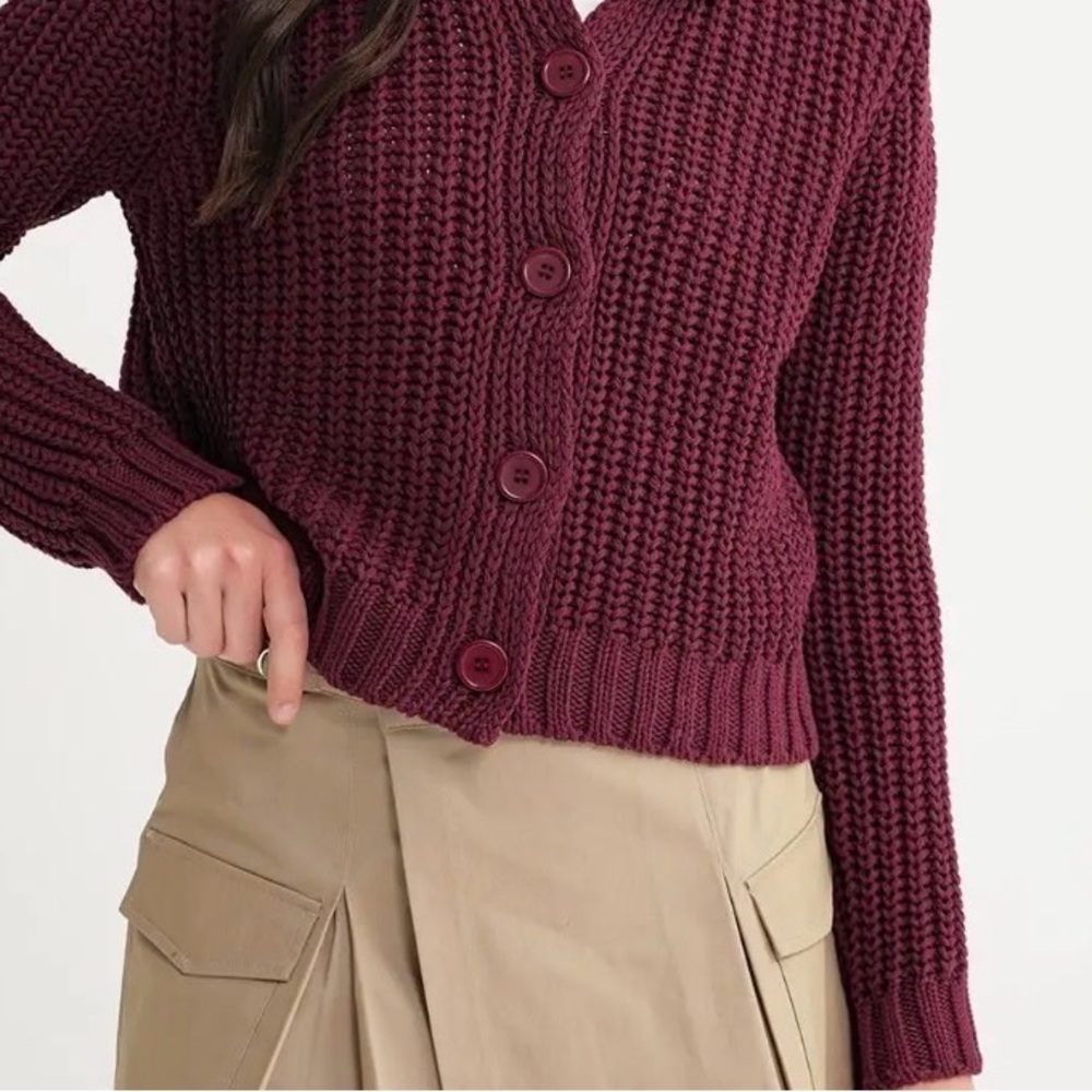 Cropped Knit Cardigan Sweater - Burgundy